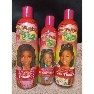 African Pride Dream Kids Olive Miracle Shampoo Conditioner Oil Moisturizer 3pk